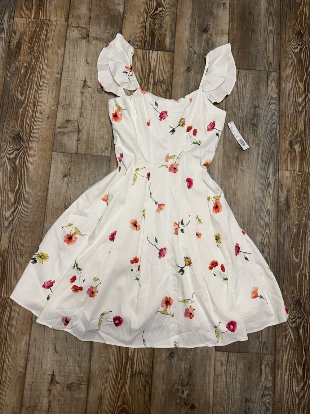 Gianni Bini Ivory Floral Mini Dress with Pink and Orange Blossoms